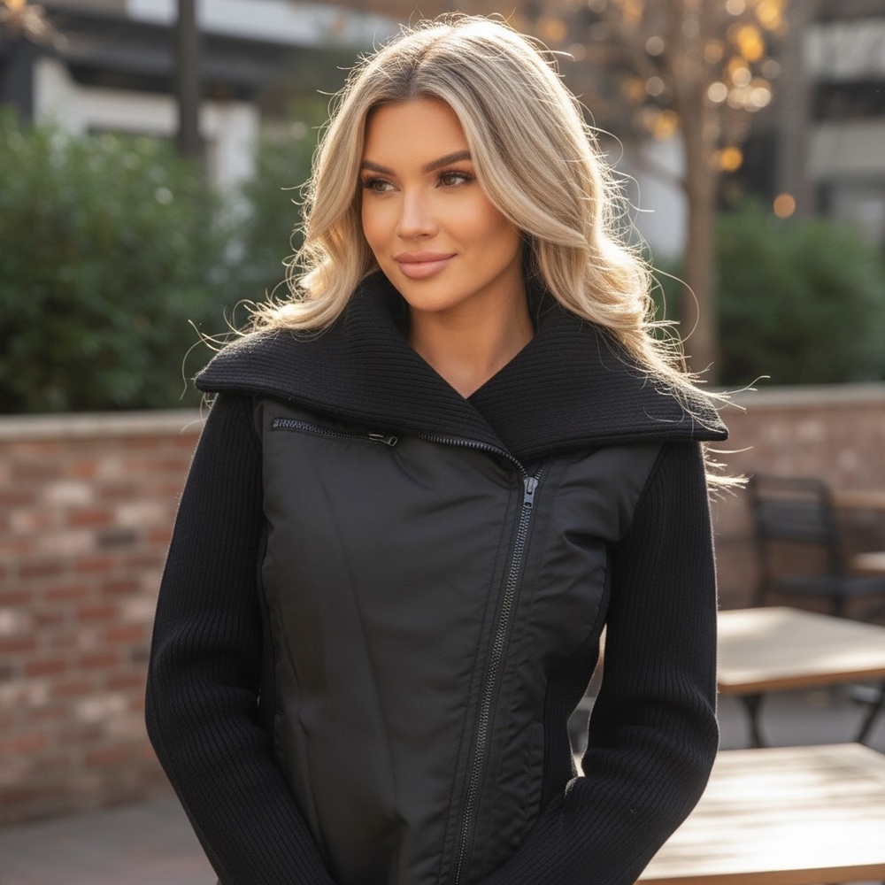 Lauren Ralph Lauren Active Women's Small Black Mixed Media Zip Jacket
